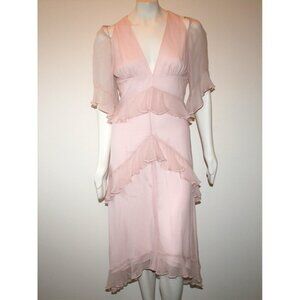 Nicole Miller Blush Pink Silk Ruffle Dress Size 6
